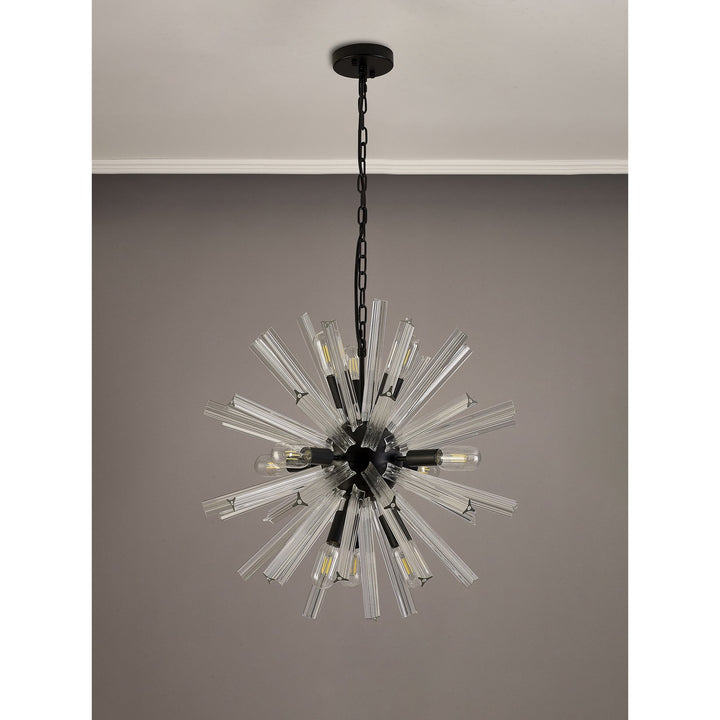 Nelson Lighting NL88219 Clover 10 Light Round Pendant Matt Black Clear