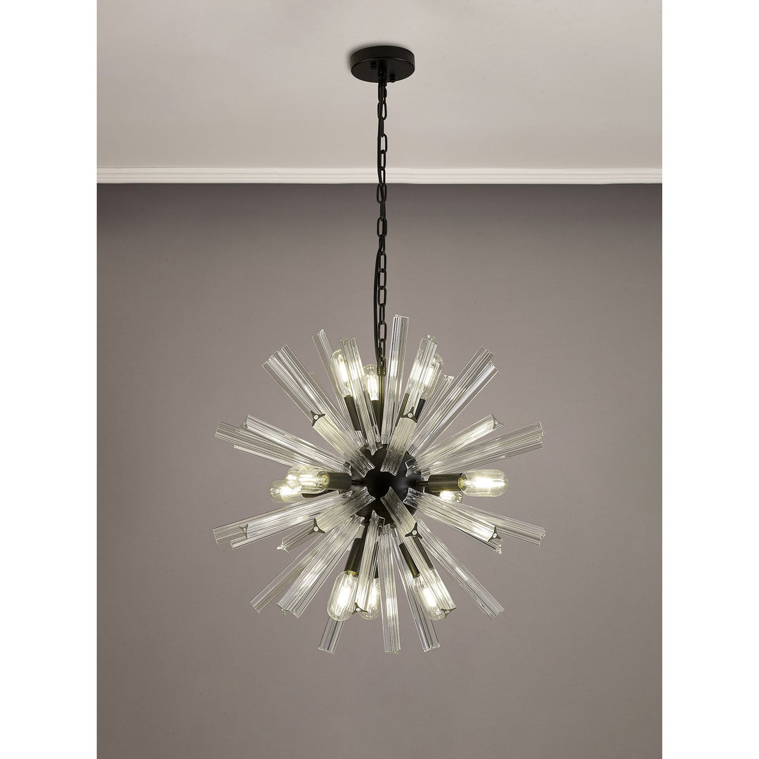 Nelson Lighting NL88219 Clover 10 Light Round Pendant Matt Black Clear