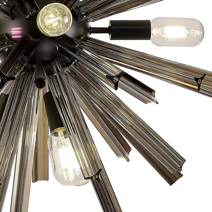 Nelson Lighting NL88229 Clover 10 Light Round Pendant Matt Black Smoke