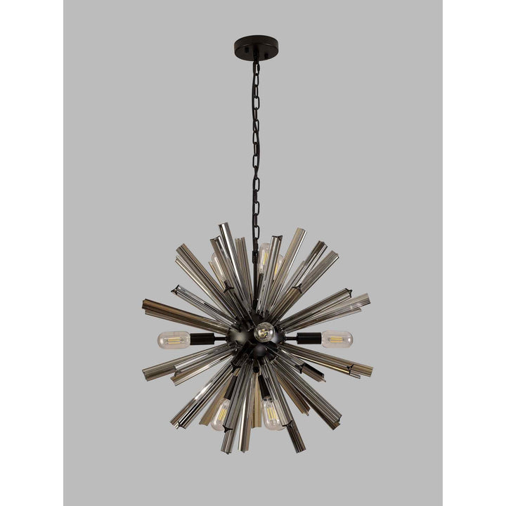 Nelson Lighting NL88229 Clover 10 Light Round Pendant Matt Black Smoke