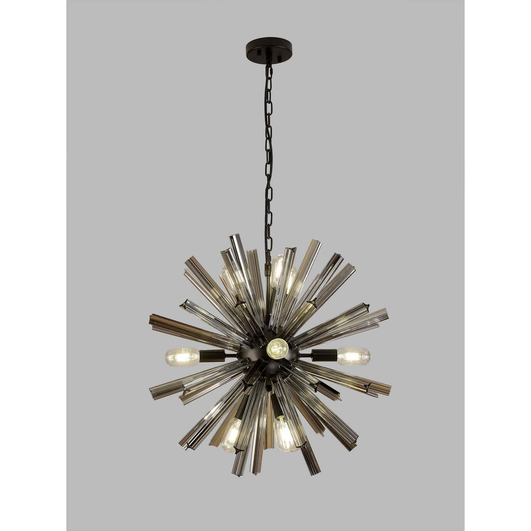 Nelson Lighting NL88229 Clover 10 Light Round Pendant Matt Black Smoke