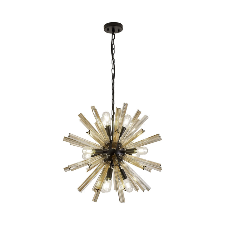 Nelson Lighting NL88239 Clover 10 Light Round Pendant Matt Black Champagne Gold