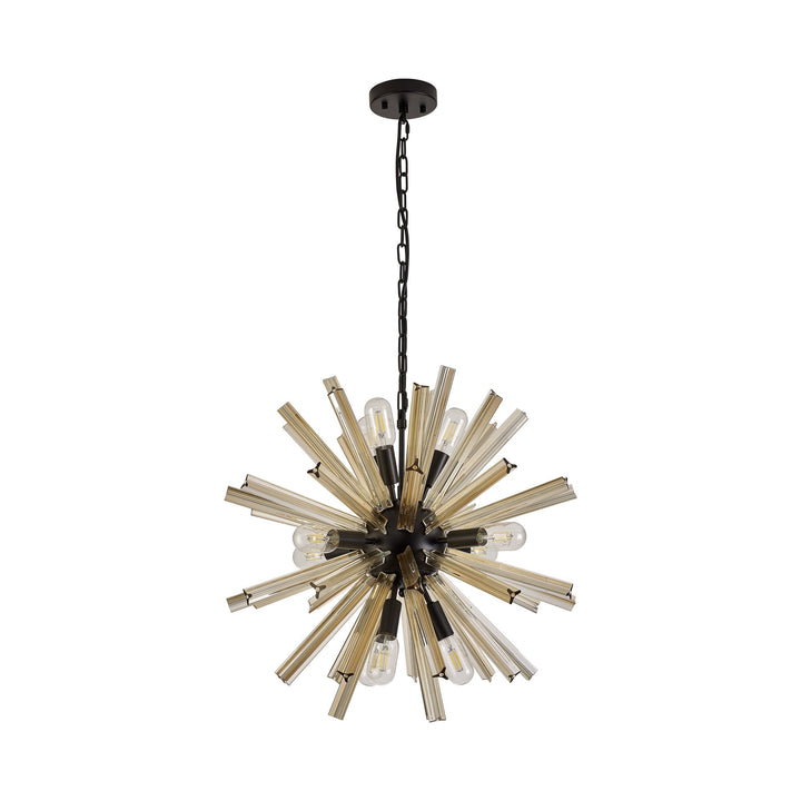 Nelson Lighting NL88239 Clover 10 Light Round Pendant Matt Black Champagne Gold