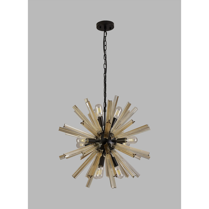 Nelson Lighting NL88239 Clover 10 Light Round Pendant Matt Black Champagne Gold