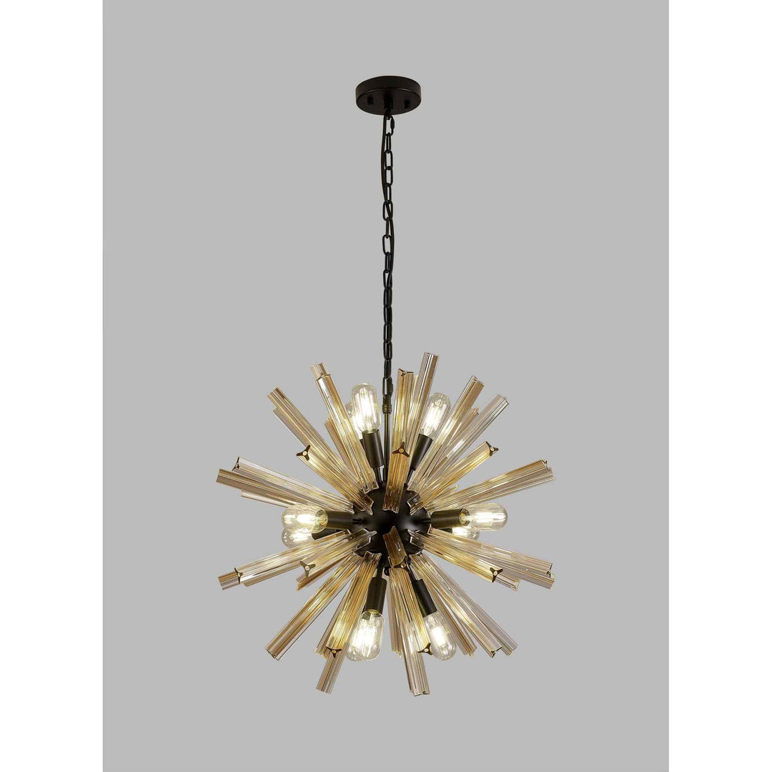 Nelson Lighting NL88239 Clover 10 Light Round Pendant Matt Black Champagne Gold