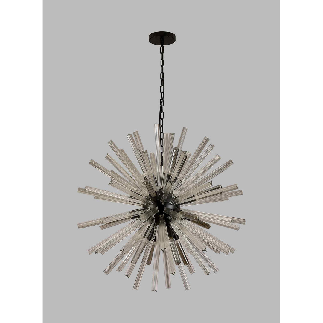 Nelson Lighting NL88249 Clover 16 Light Round Pendant Matt Black Clear