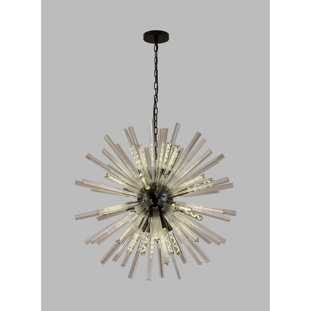 Nelson Lighting NL88249 Clover 16 Light Round Pendant Matt Black Clear