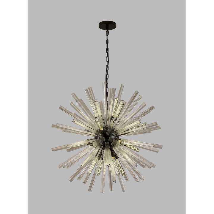 Nelson Lighting NL88249 Clover 16 Light Round Pendant Matt Black Clear