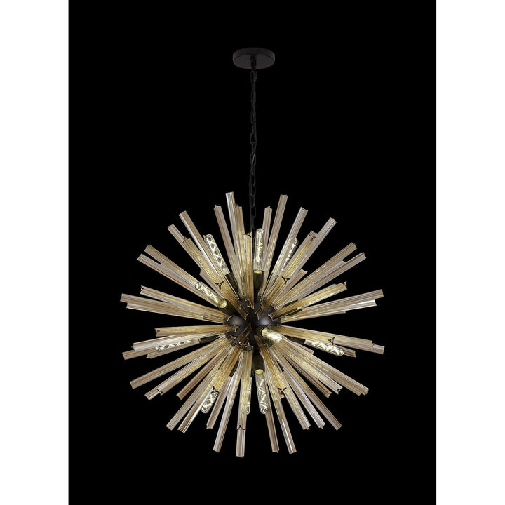 Nelson Lighting NL88269 Clover 16 Light Round Pendant Matt Black Champagne Gold