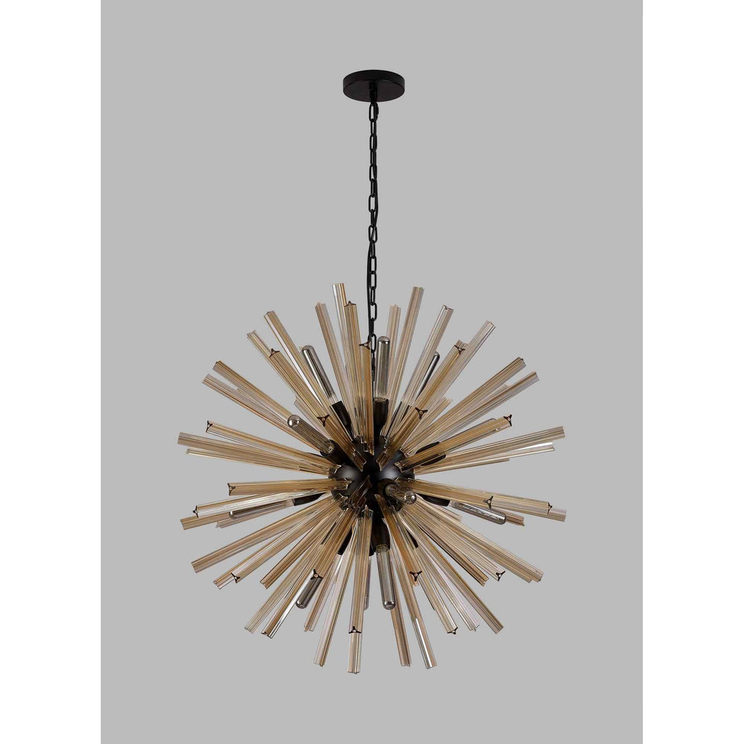 Nelson Lighting NL88269 Clover 16 Light Round Pendant Matt Black Champagne Gold