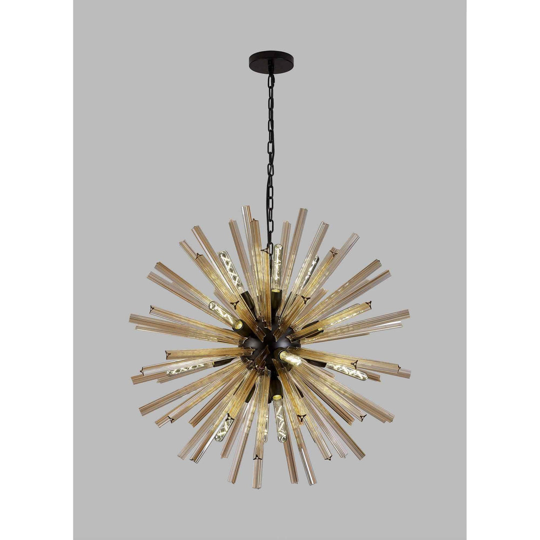 Nelson Lighting NL88269 Clover 16 Light Round Pendant Matt Black Champagne Gold