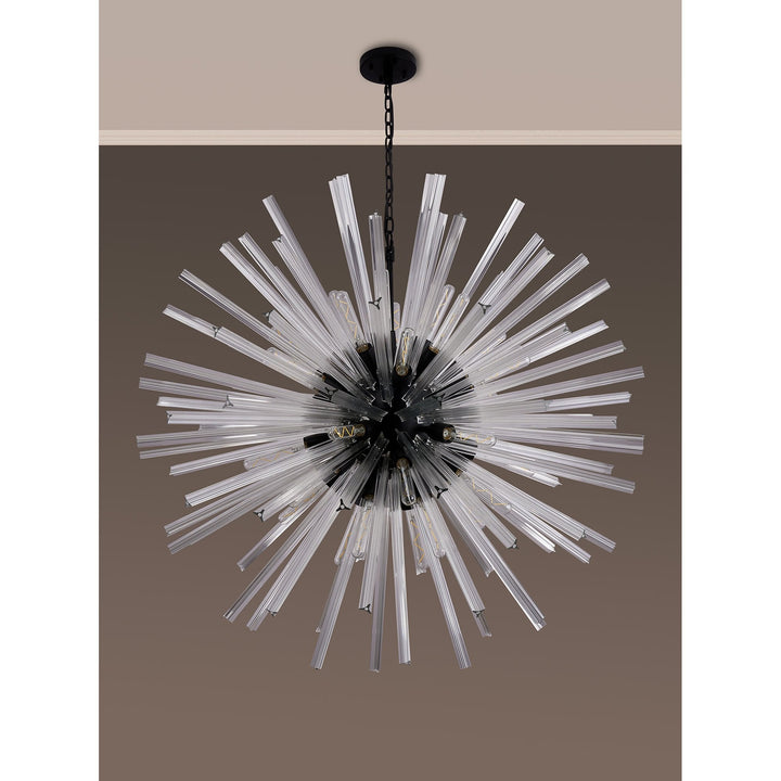 Nelson Lighting NL88279 Clover 32 Light Round Pendant Matt Black Clear