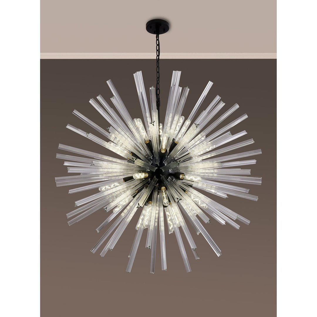 Nelson Lighting NL88279 Clover 32 Light Round Pendant Matt Black Clear