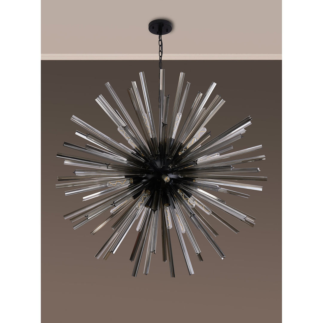 Nelson Lighting NL88289 Clover 32 Light Round Pendant Matt Black Smoke