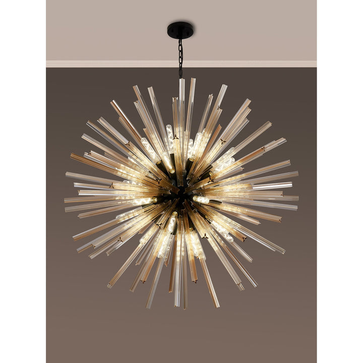 Nelson Lighting NL88299 Clover 32 Light Round Pendant Matt Black Champagne Gold