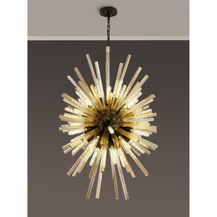 Nelson Lighting NL88359 Clover 32 Light Oval Pendant Matt Black Champagne Gold