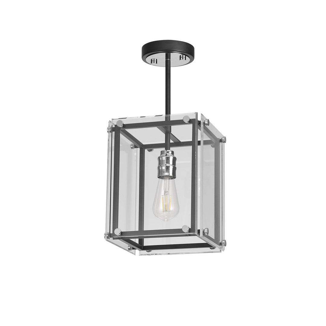 Nelson Lighting NL85789 Dalmer 1 Light Pendant Matt Black Chrome