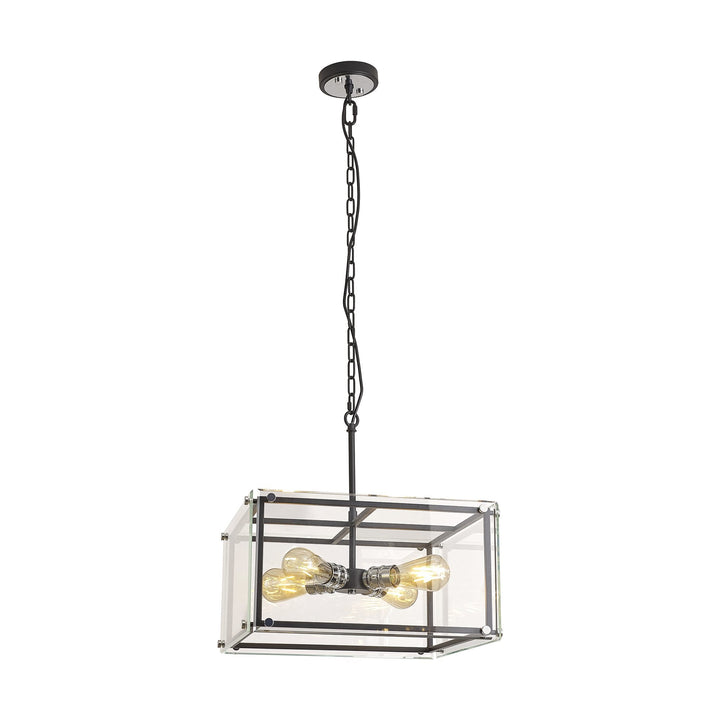 Nelson Lighting NL85799 Dalmer 4 Light Pendant Matt Black Chrome