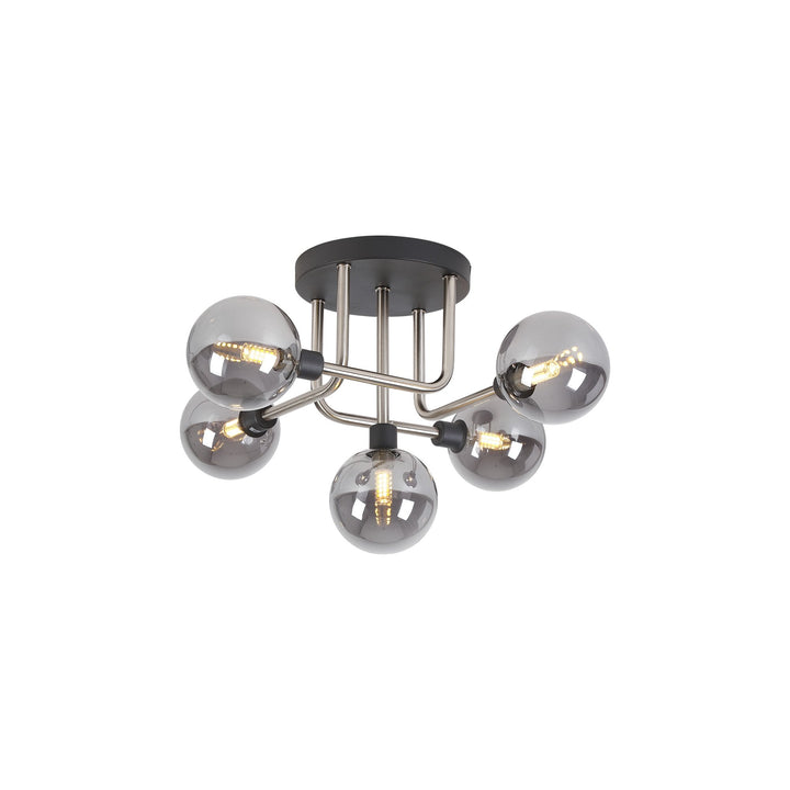 Nelson Lighting NL90819 Dublin 5 Light Flush Ceiling Light Graphite Satin Nickel