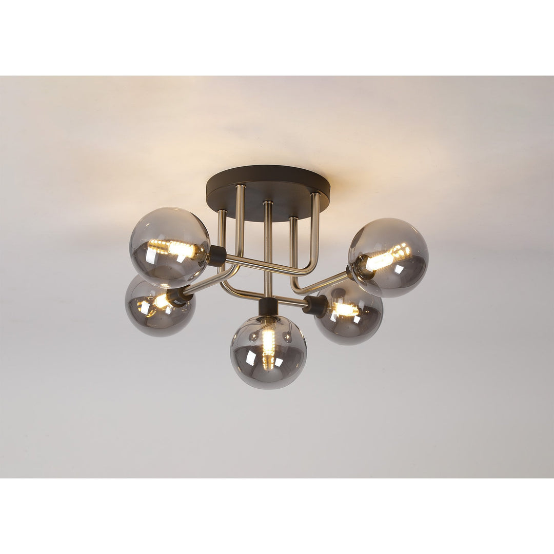 Nelson Lighting NL90819 Dublin 5 Light Flush Ceiling Light Graphite Satin Nickel