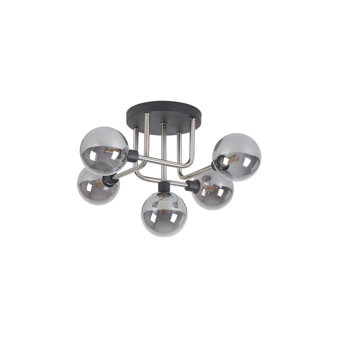 Nelson Lighting NL90819 Dublin 5 Light Flush Ceiling Light Graphite Satin Nickel