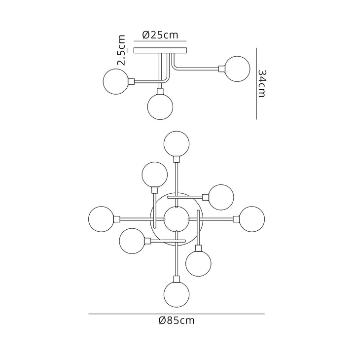 Nelson Lighting NL90829 Dublin 9 Light Flush Ceiling Light Graphite Satin Nickel