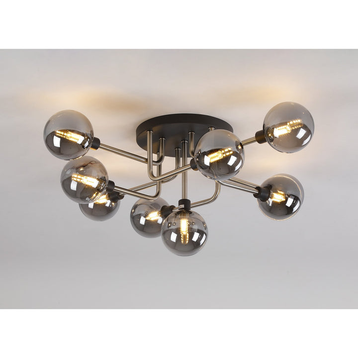 Nelson Lighting NL90829 Dublin 9 Light Flush Ceiling Light Graphite Satin Nickel