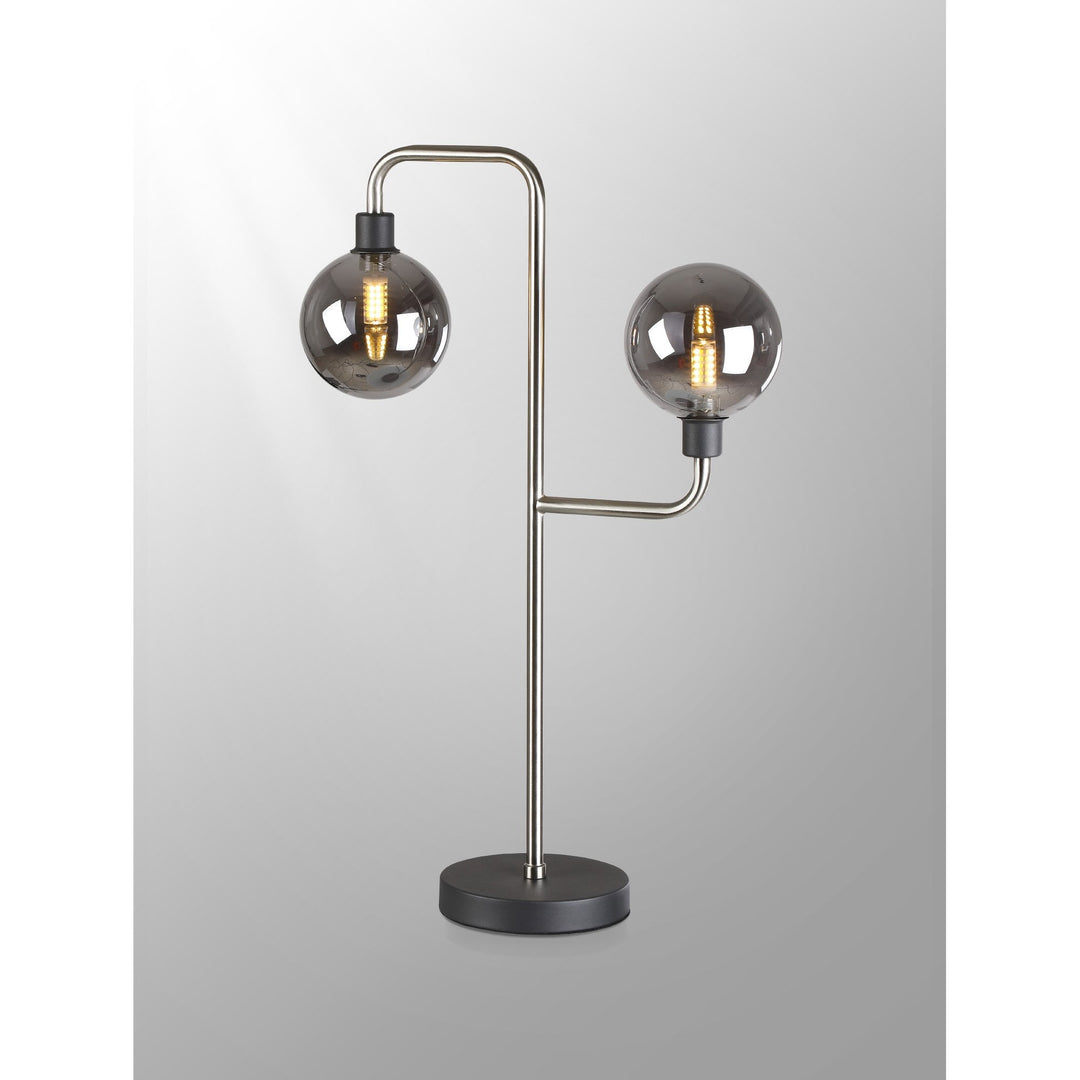 Nelson Lighting NL90859 Dublin 2 Light Table Lamp Graphite Satin Nickel