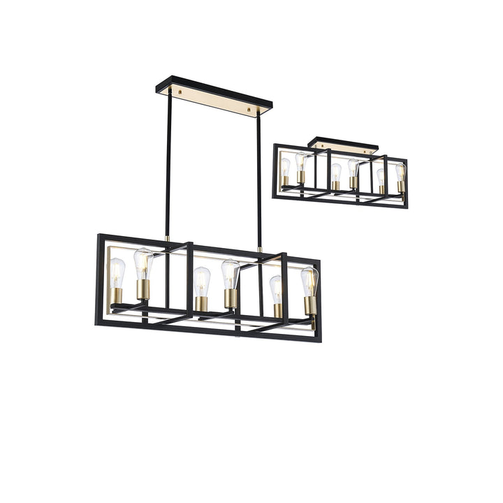 Nelson Lighting NL85839 Ebbole 6 Light Pendant Satin Black Champagne Gold