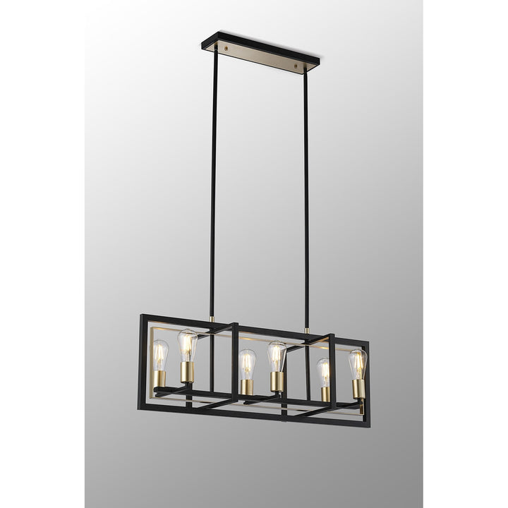 Nelson Lighting NL85839 Ebbole 6 Light Pendant Satin Black Champagne Gold