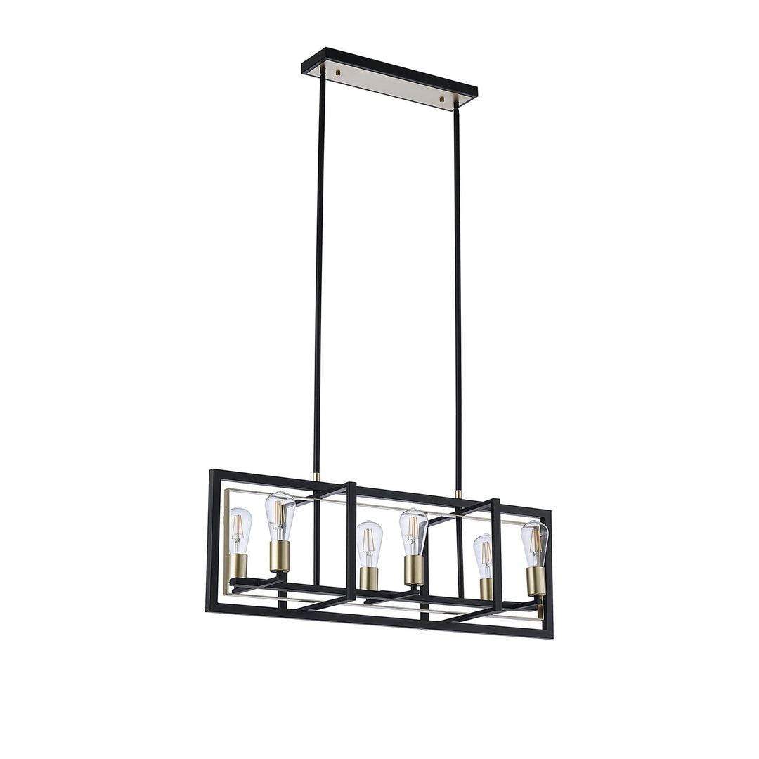 Nelson Lighting NL85839 Ebbole 6 Light Pendant Satin Black Champagne Gold