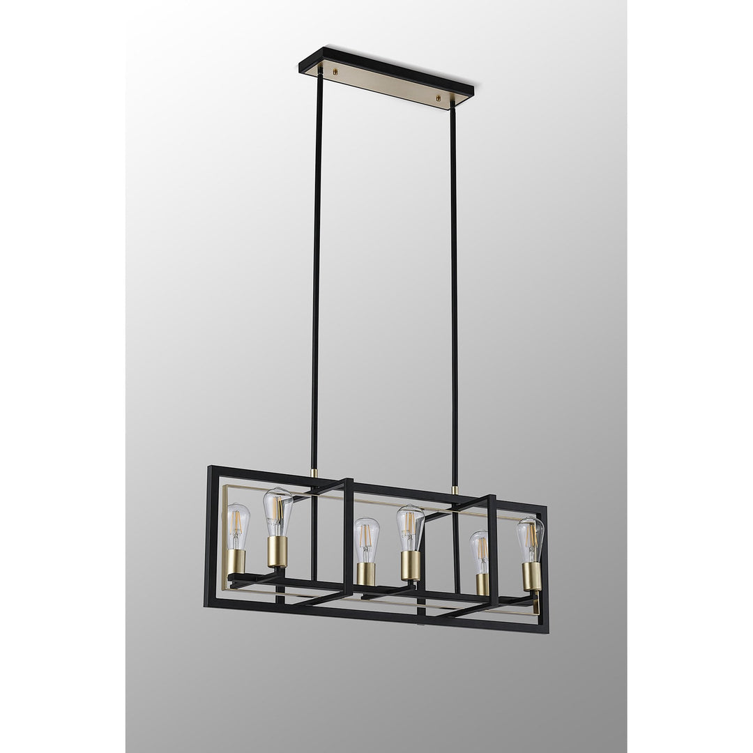 Nelson Lighting NL85839 Ebbole 6 Light Pendant Satin Black Champagne Gold