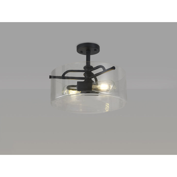 Nelson Lighting NL88039 Gabrel 2 Light Ceiling Light Sand Black Clear