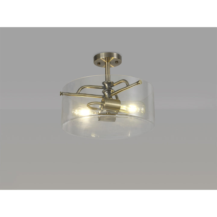 Nelson Lighting NL88059 Gabrel 2 Light Ceiling Light Antique Brass Clear