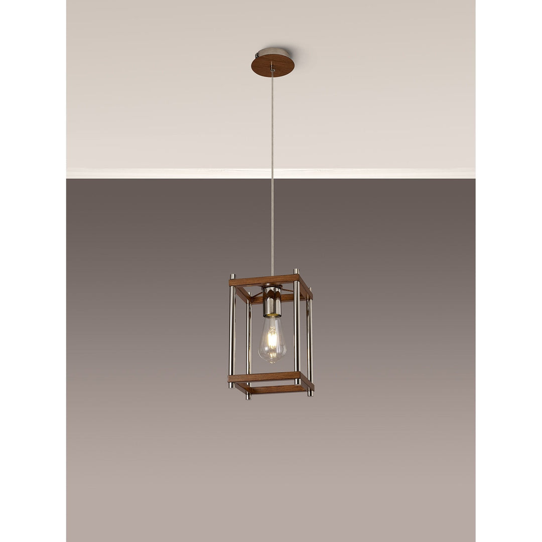 Nelson Lighting NL92549 Icart 1 Light Pendant Walnut Polished Nickel