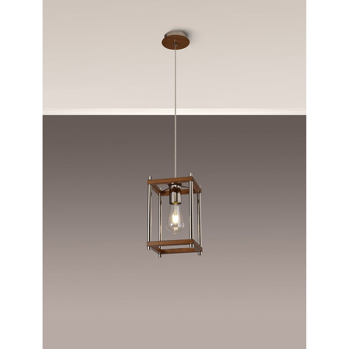 Nelson Lighting NL92549 Icart 1 Light Pendant Walnut Polished Nickel