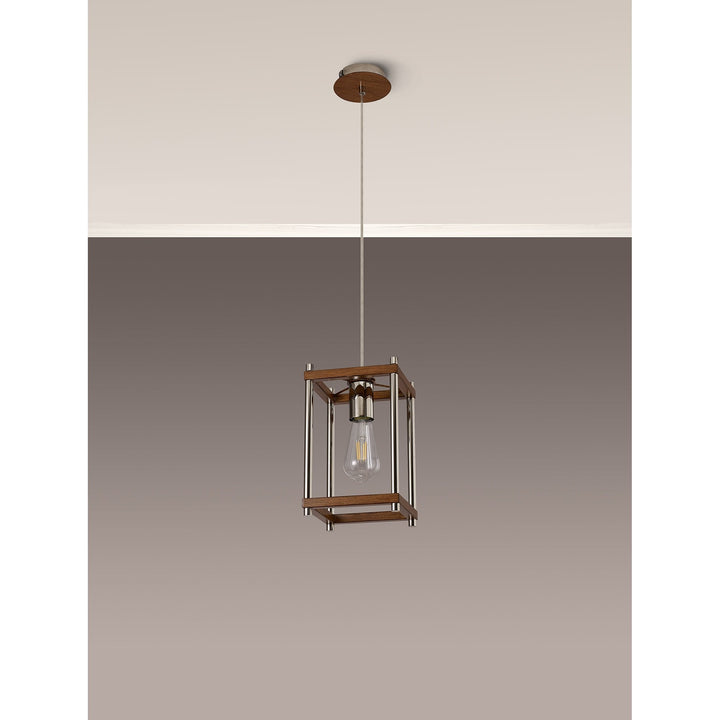 Nelson Lighting NL92549 Icart 1 Light Pendant Walnut Polished Nickel