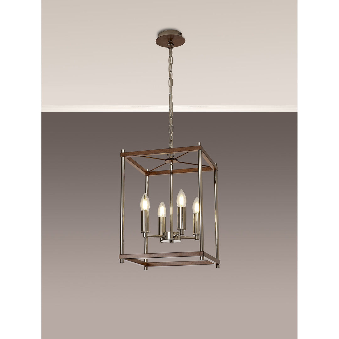 Nelson Lighting NL92559 Icart 4 Light Pendant Walnut Polished Nickel