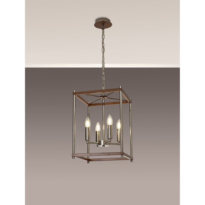 Nelson Lighting NL92559 Icart 4 Light Pendant Walnut Polished Nickel