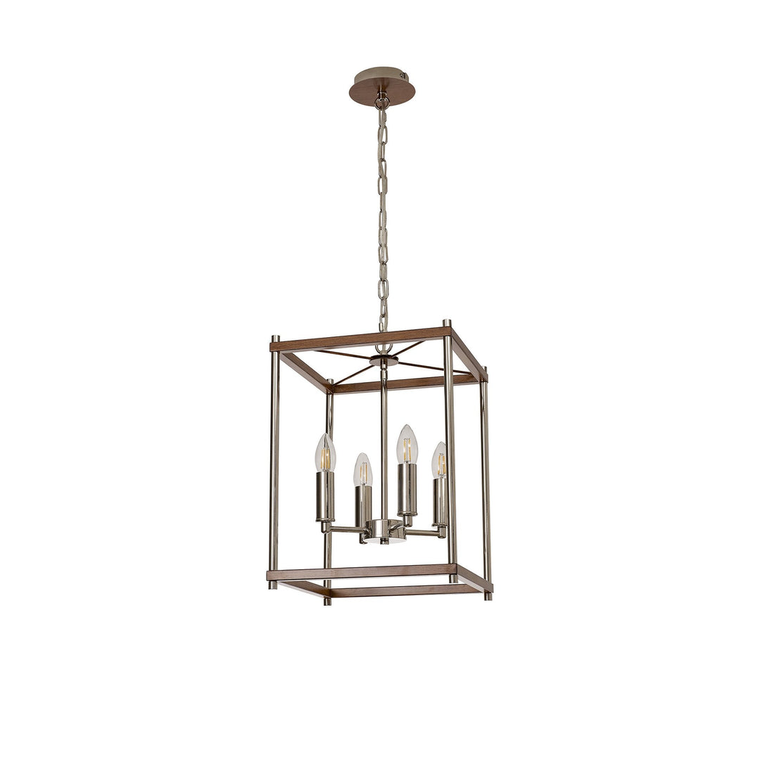 Nelson Lighting NL92559 Icart 4 Light Pendant Walnut Polished Nickel