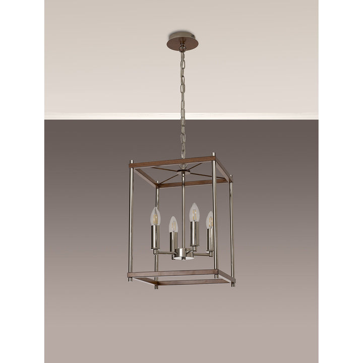 Nelson Lighting NL92559 Icart 4 Light Pendant Walnut Polished Nickel