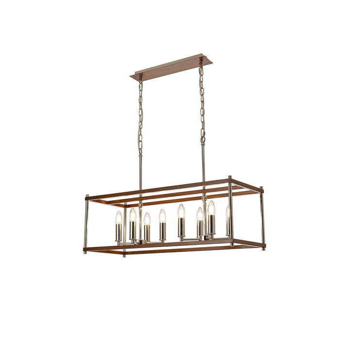 Nelson Lighting NL92569 Icart 8 Light Linear Pendant Walnut Polished Nickel