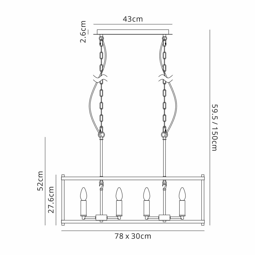 Nelson Lighting NL92569 Icart 8 Light Linear Pendant Walnut Polished Nickel