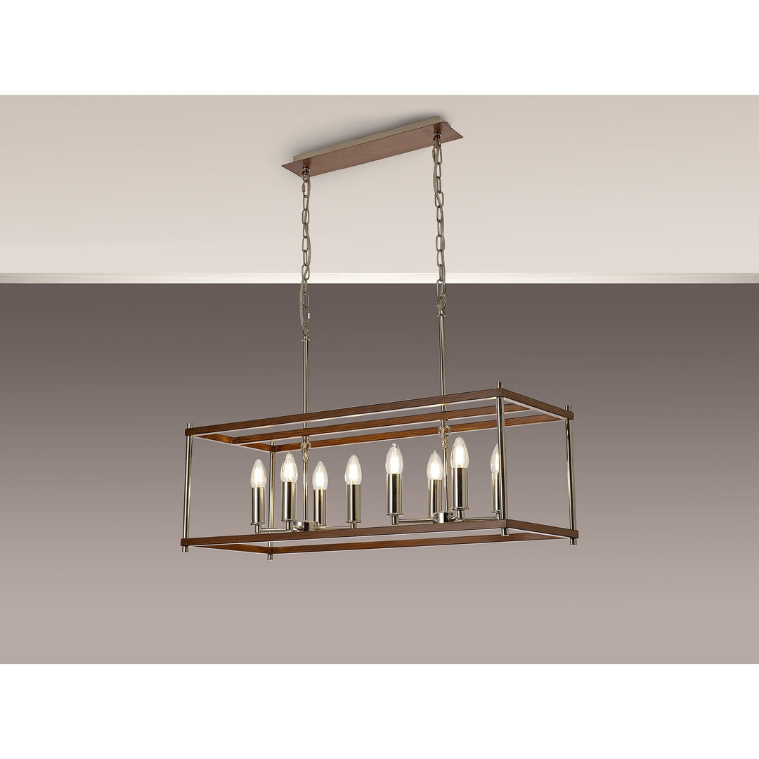 Nelson Lighting NL92569 Icart 8 Light Linear Pendant Walnut Polished Nickel