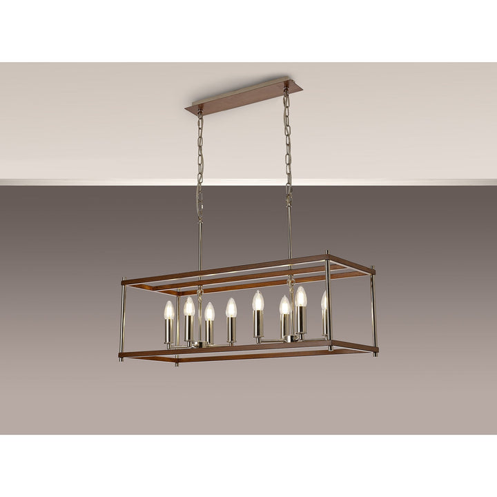 Nelson Lighting NL92569 Icart 8 Light Linear Pendant Walnut Polished Nickel