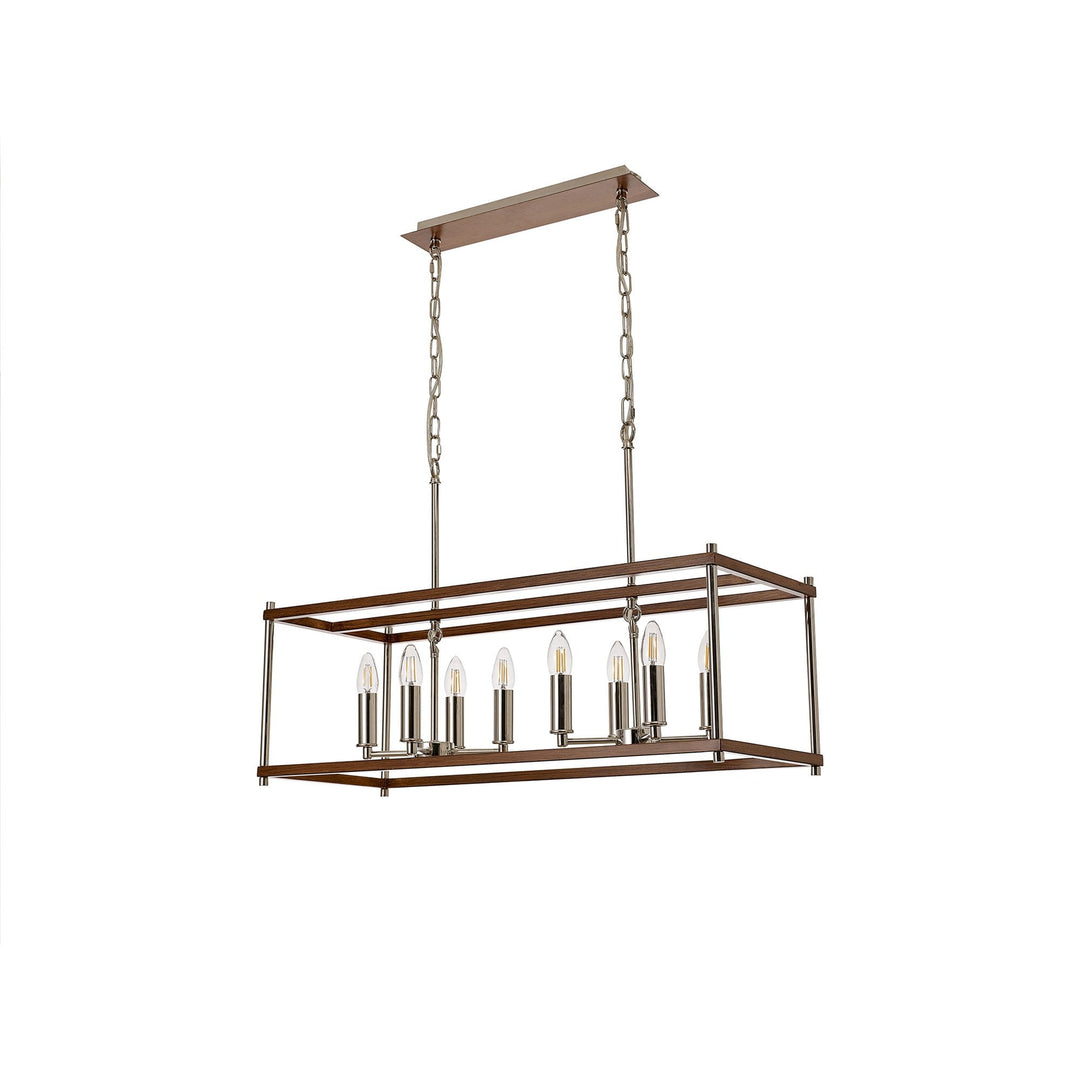 Nelson Lighting NL92569 Icart 8 Light Linear Pendant Walnut Polished Nickel