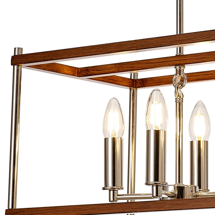 Nelson Lighting NL92569 Icart 8 Light Linear Pendant Walnut Polished Nickel