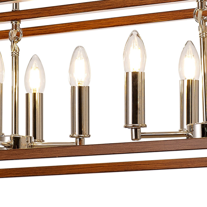 Nelson Lighting NL92569 Icart 8 Light Linear Pendant Walnut Polished Nickel