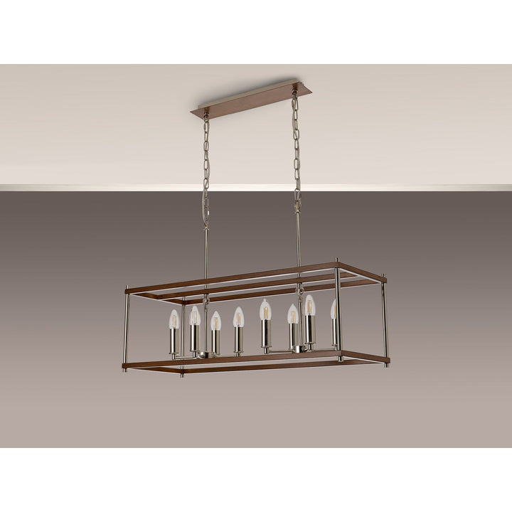 Nelson Lighting NL92569 Icart 8 Light Linear Pendant Walnut Polished Nickel