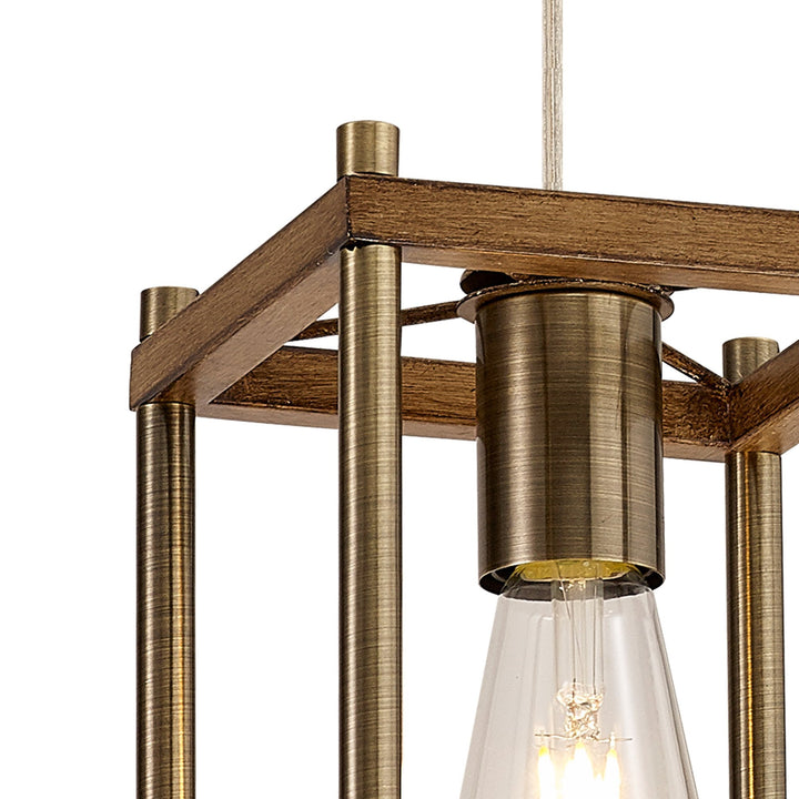 Nelson Lighting NL92579 Icart 1 Light Pendant Medium Oak Antique Brass